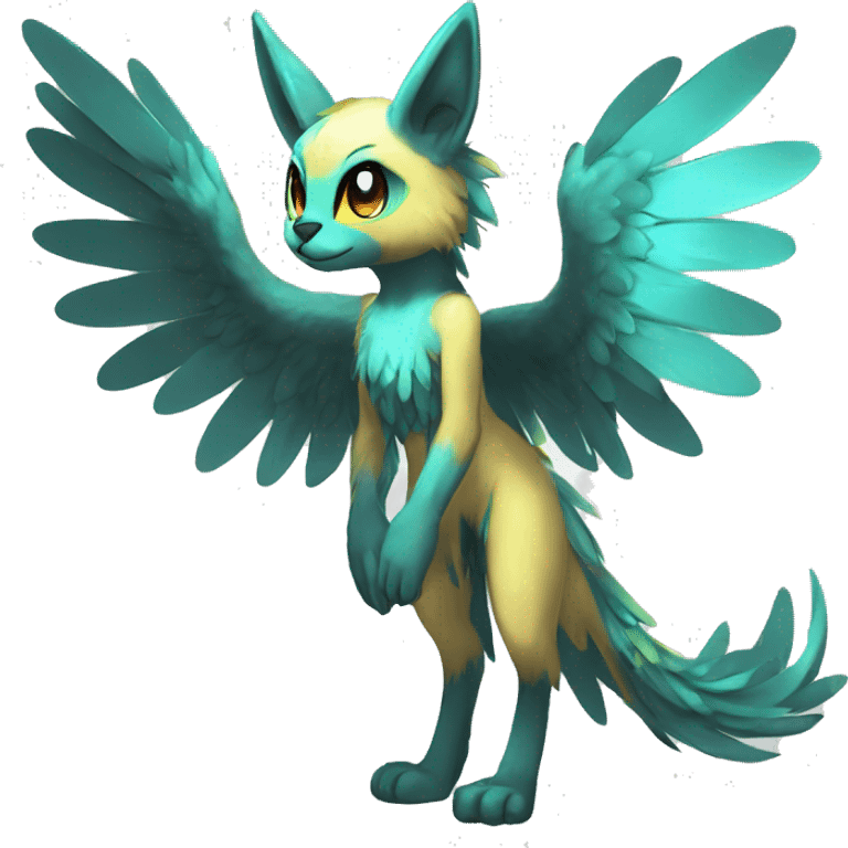 Anthro Sona Cool Edgy Cute Colorful Shy Winged Shiny Fakemon-Fantasy-Creature Full Body emoji