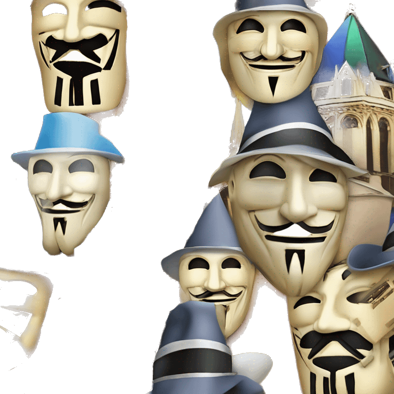 guy fawkes mask, guy fawkes mask containing a colorful st basils cathedral, st basils cathedral with guy fawkes mask emoji