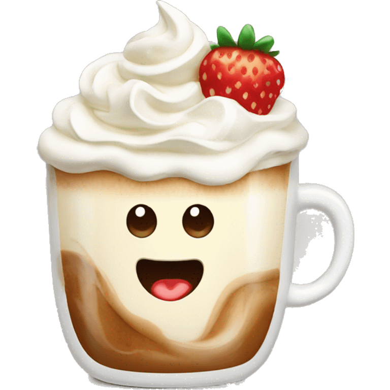 Coffee with whipped cream and strawberry emoji