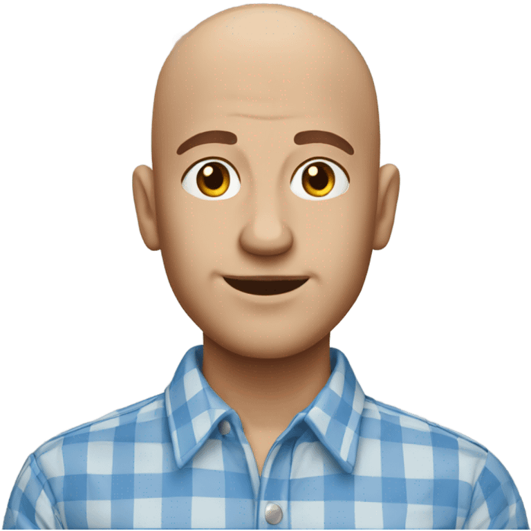 Bald man wearing blue checkered shirt emoji