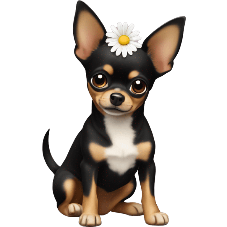 black and tan chihuahua with a daisy emoji