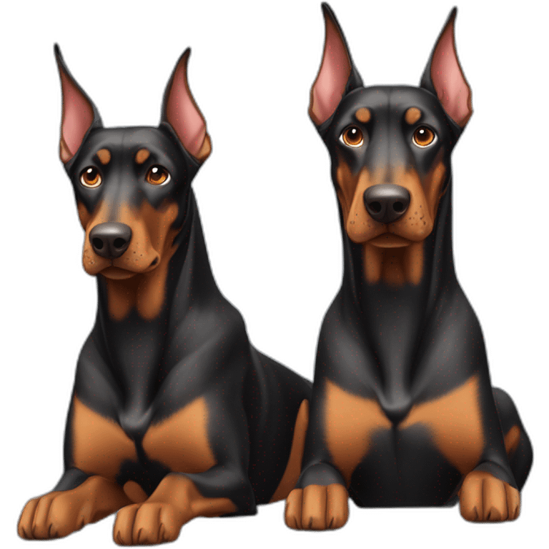 Two dobermans one without cropped ears emoji