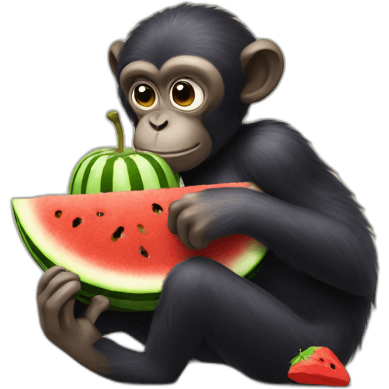 black monkey eating watermelon and drinking grape juice emoji