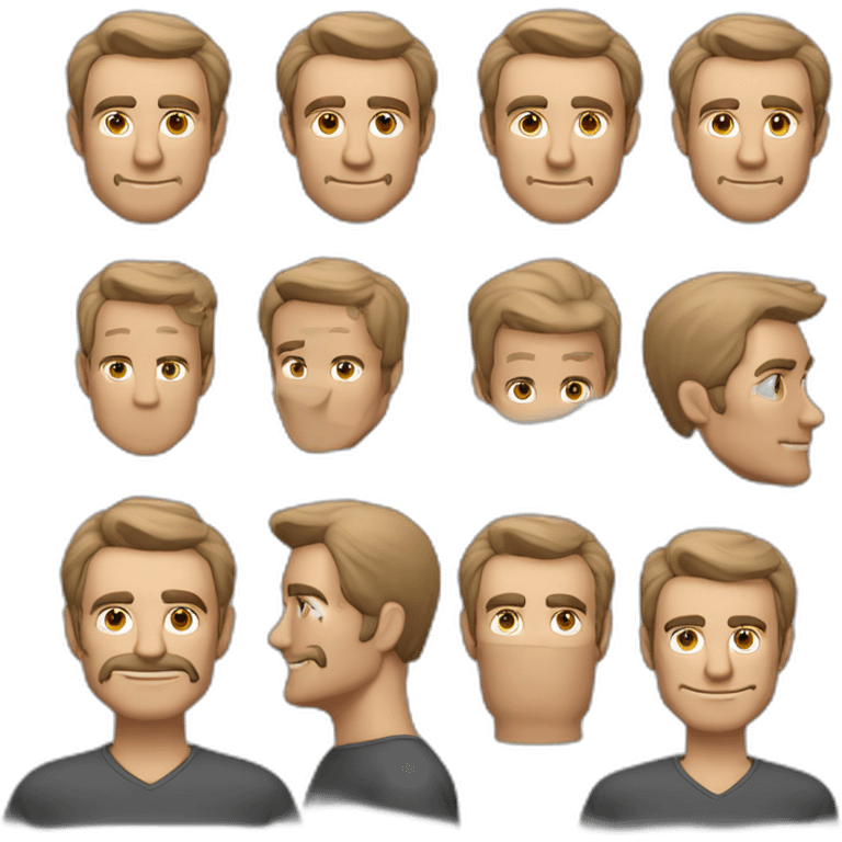 Homem de 55 anos, rosto comprido,  olhos castanhos,  cabelo loiro meio grizalho, olhos castanhos,  sorrindo emoji