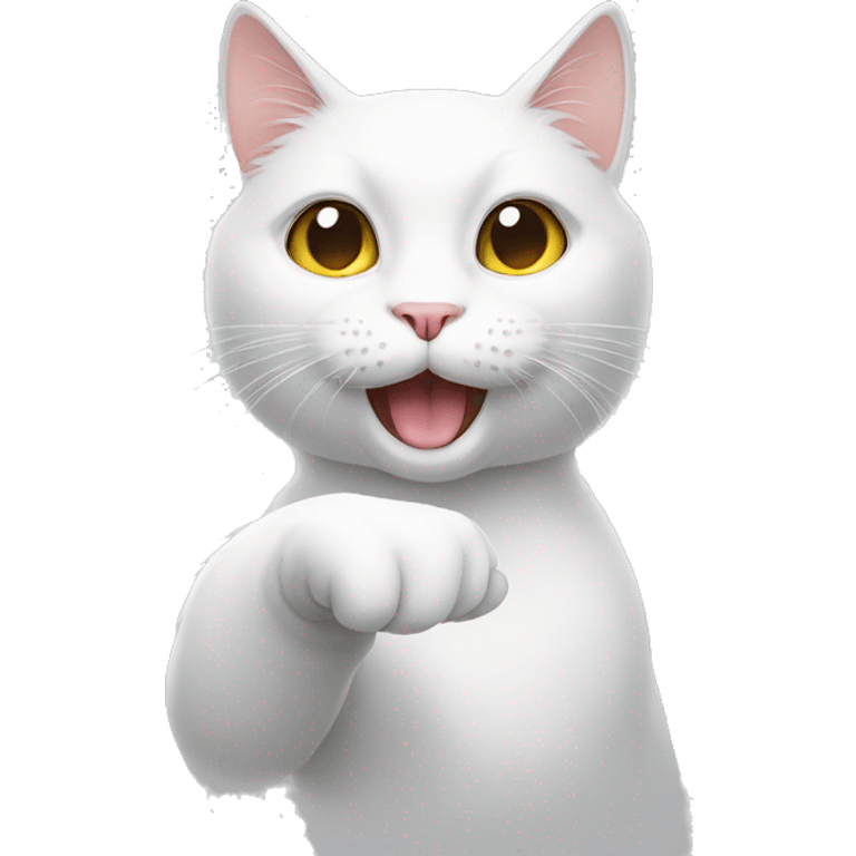 White cat showing finger emoji