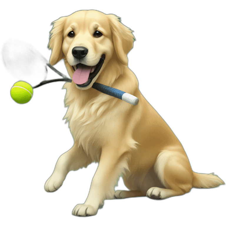 Golden retriever plays tennis emoji