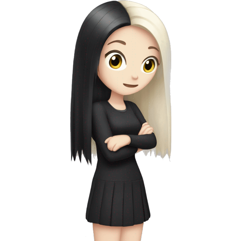 a white girl with straight hair and kuromi dress emoji