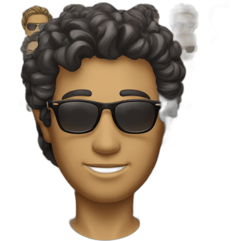 a white skinny man with short dark curly hair on top and short on the sides, a gold earing wearing ray ban sunglasses emoji