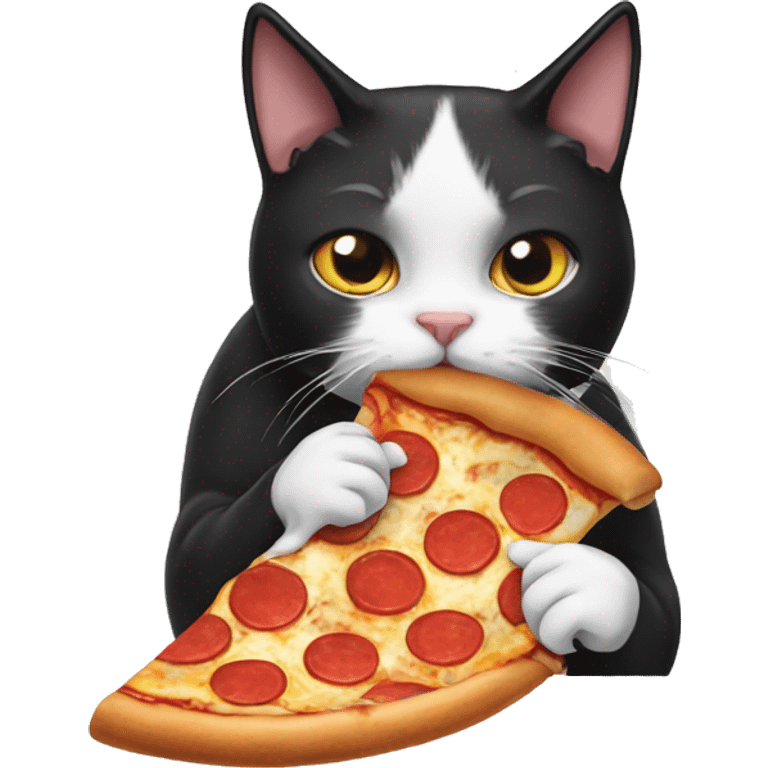 Tuxedo cat eating pizza emoji