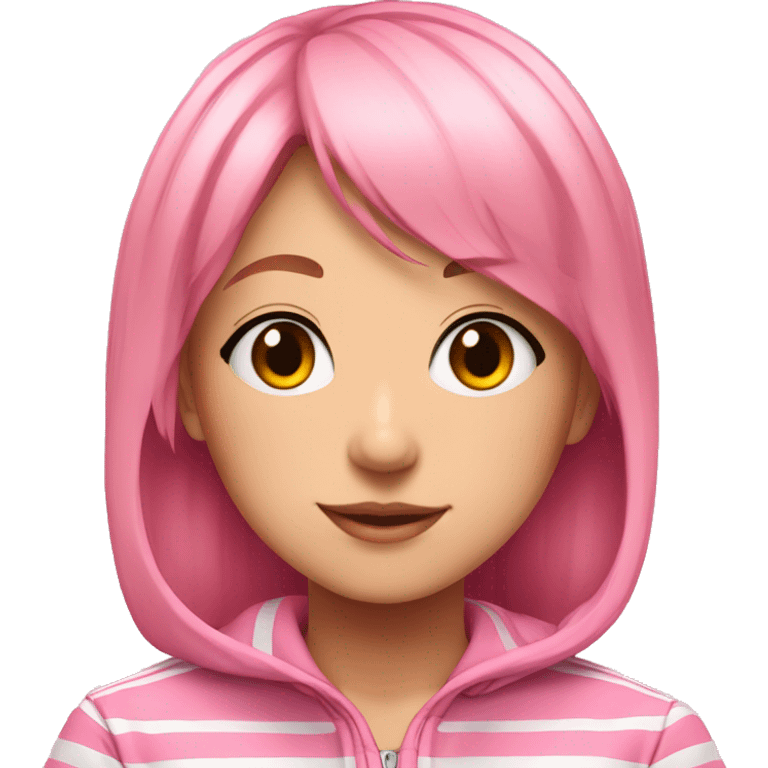 Anime girl with tracksuit on, pink striped top and pink hair emoji