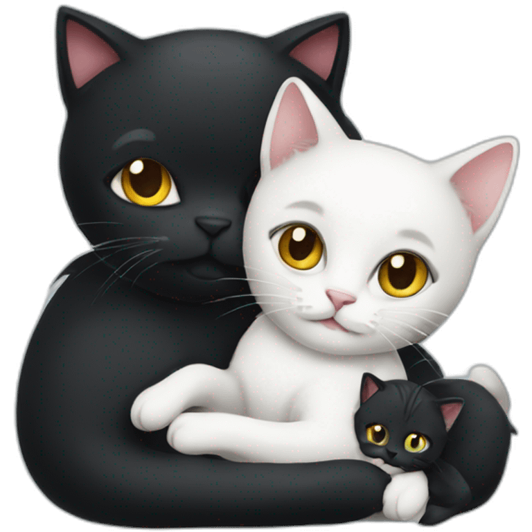 A white cat hugging a black cat emoji