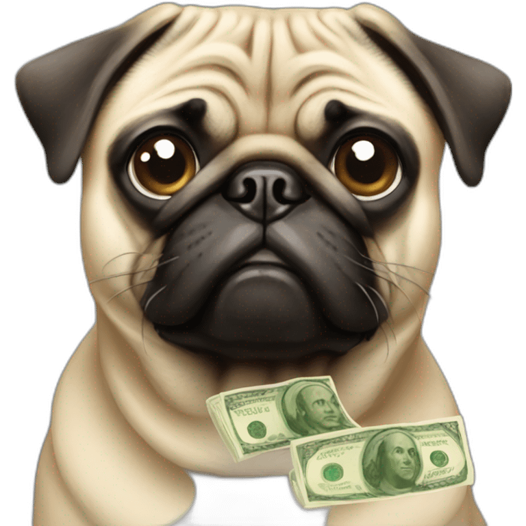 Pug with money in his eyes emoji