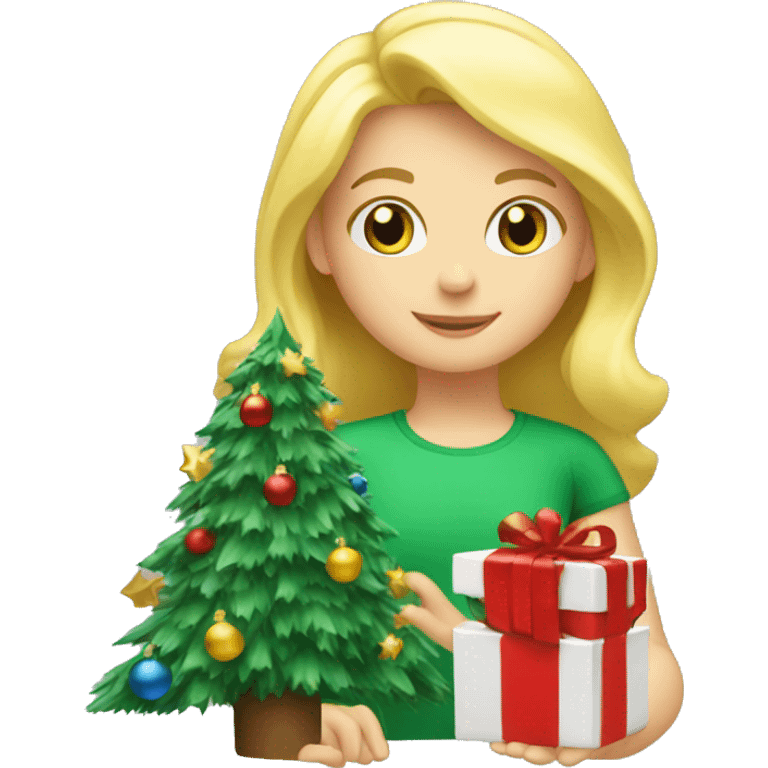 Blond Girl decorating a Christmas tree emoji