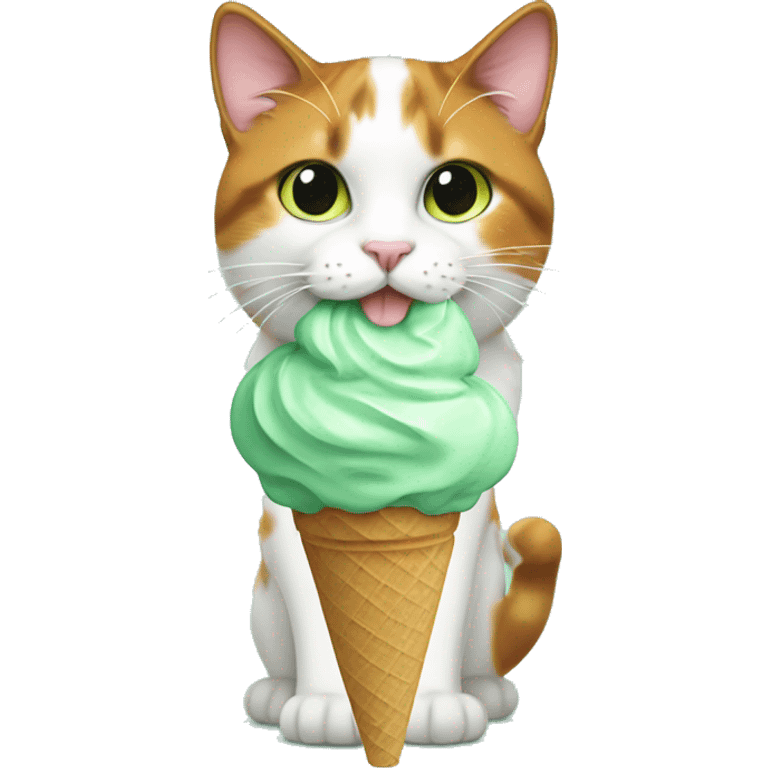 calico cat with mint green icecream  emoji