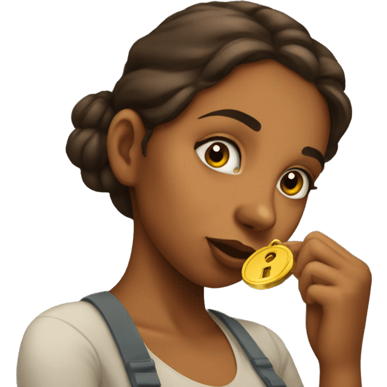 Brown girl smelling a key emoji