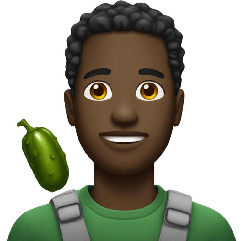 Black Guy wearing a pickle emoji