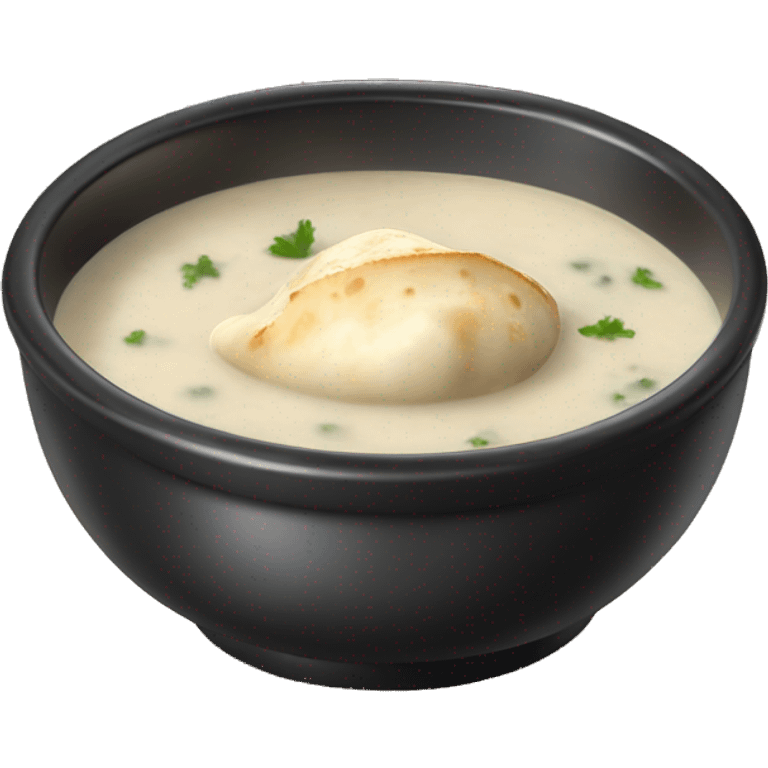 clam chowder in black bowl emoji