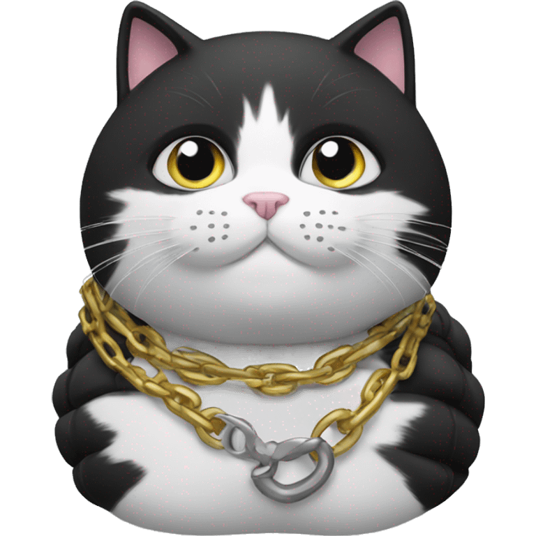 black and white cat in a puffer with a chain  emoji