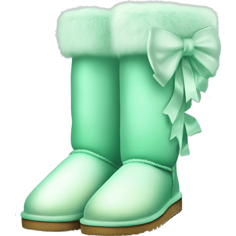 Realistic gradient mint green ugg boots with fur and light mint green bow. emoji