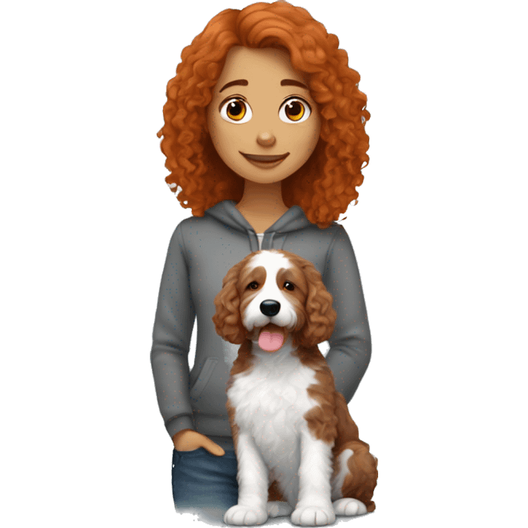 redhead girl with grey bernedoodle emoji