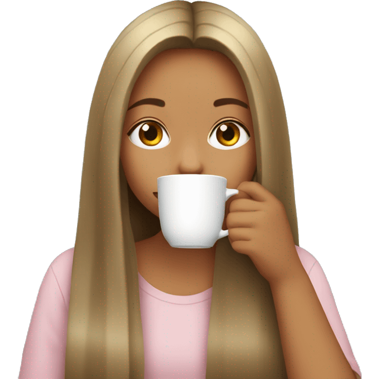 Girl with long hair sipping tea emoji