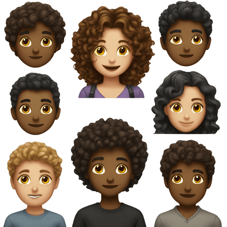 Girl, brunette, kissing, curly hair, boy emoji