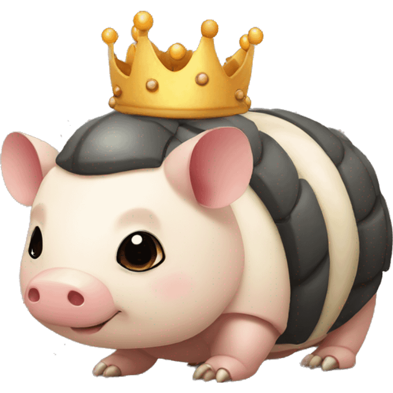 Black chubby round armadillo pig panda centipede armadillo wearing a crown emoji