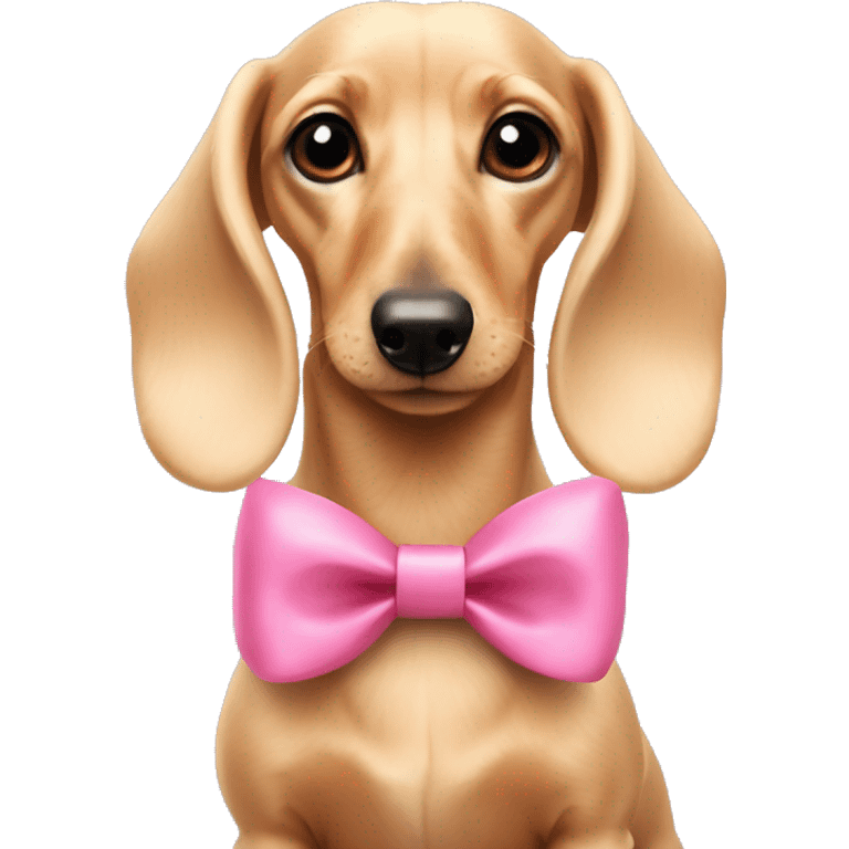 Small fluffy pale blonde dachshund with pink bows on ears emoji