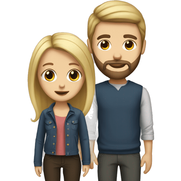 blonde girl with brunette boyfriend with a beard emoji