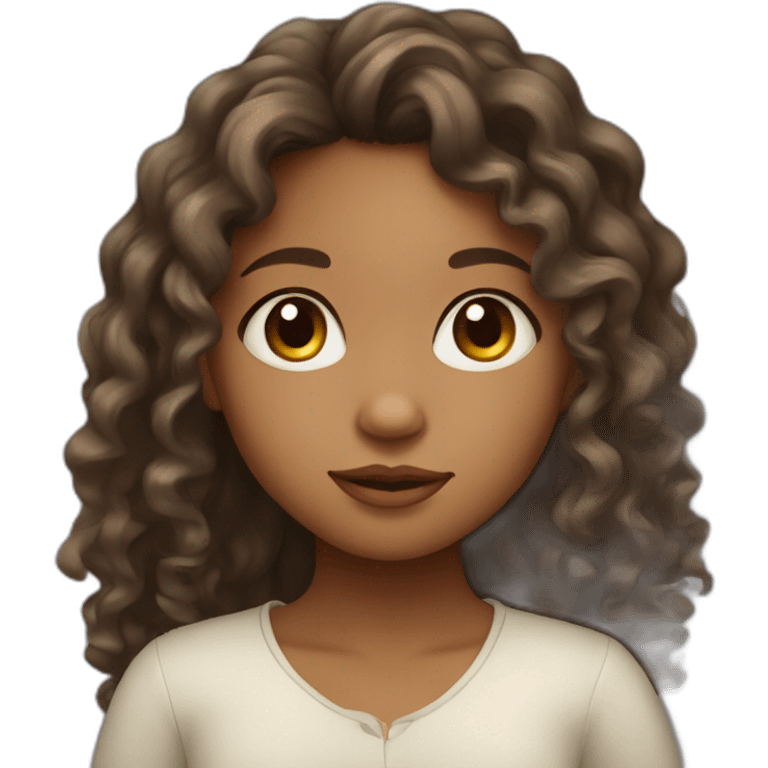 Malagasy girl with asian eyes and long curly hair emoji