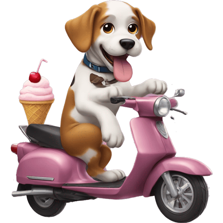 A dog riding a scooter with ice cream emoji