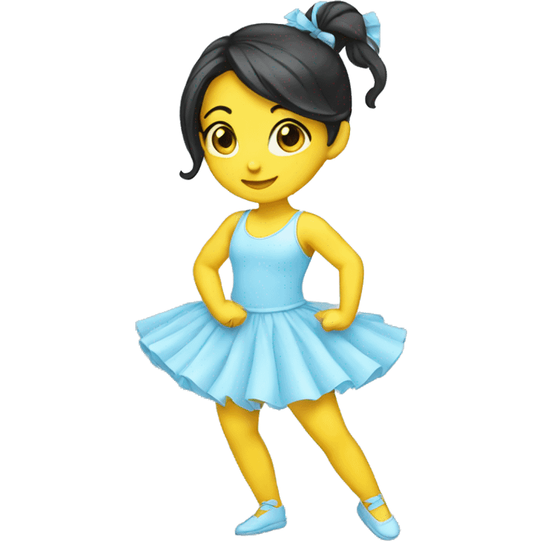 Yellow Dancer girl with dark hair wearing light baby blue emoji