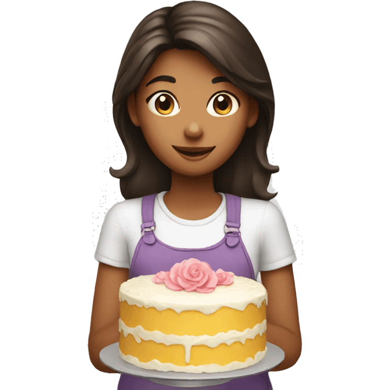 Girl backing a cake emoji