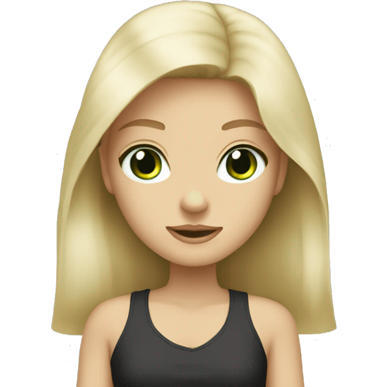 Girl, blonde, white, green eyes; man, black hair, white emoji