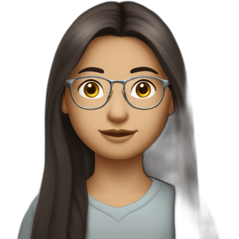 Uzbek 15yo, dark brown long a bit shiny hair with thin metal view glasses emoji