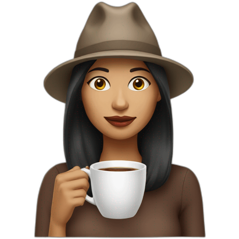 woman with a cat hat sipping coffee emoji