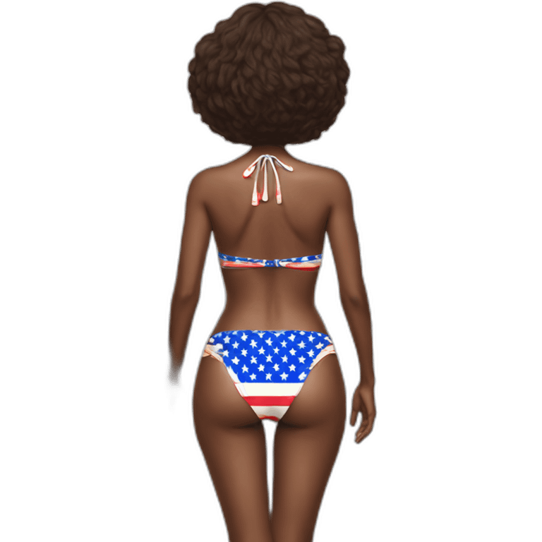 Sexy pose - soft woman wearing only an American flag bikini behind view emoji