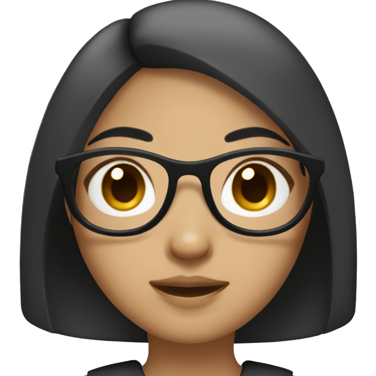 asian girl with dark skin color, black long straight hair and wearing rounded black Glasses  emoji