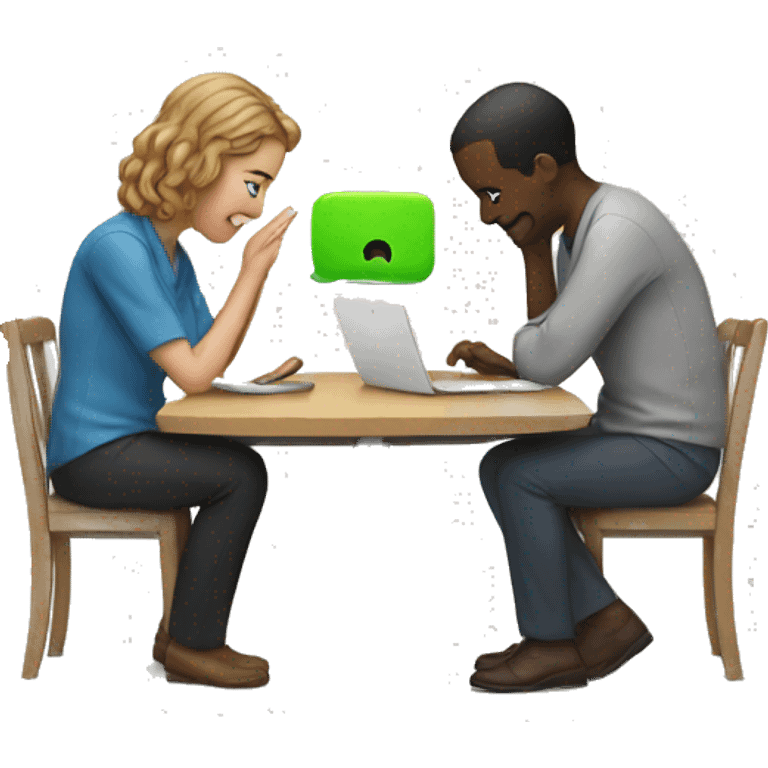 two people around a table using macbooks emoji