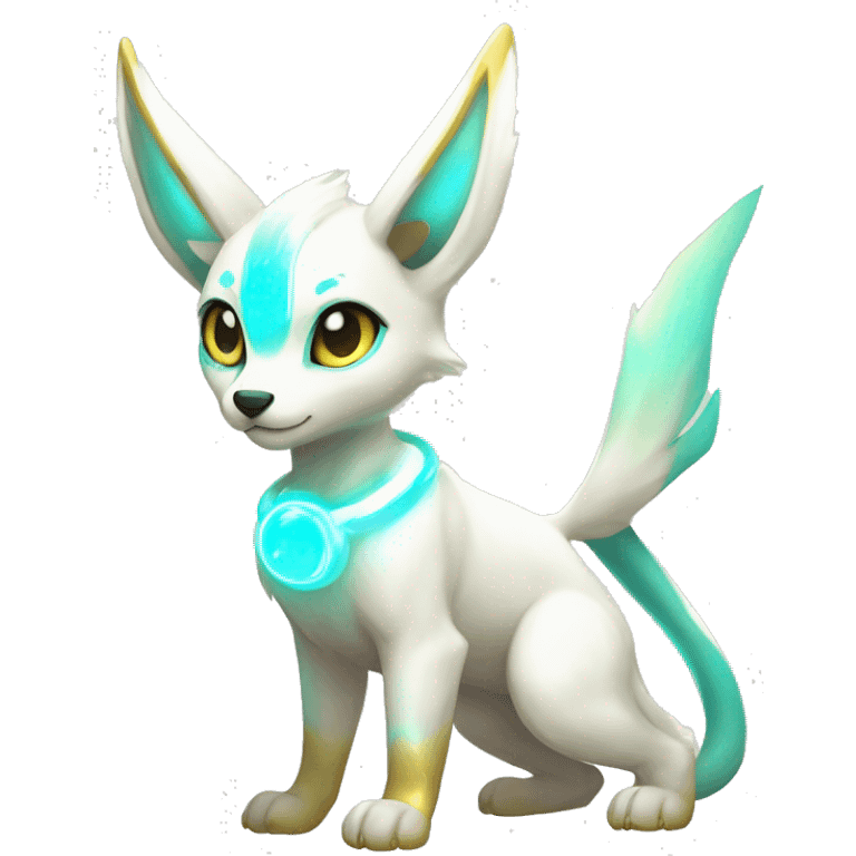 Shiny White Angelic Electric Albino Umbreon. cyan eyes and cyan markings. Golden Anubis-rings. full body emoji