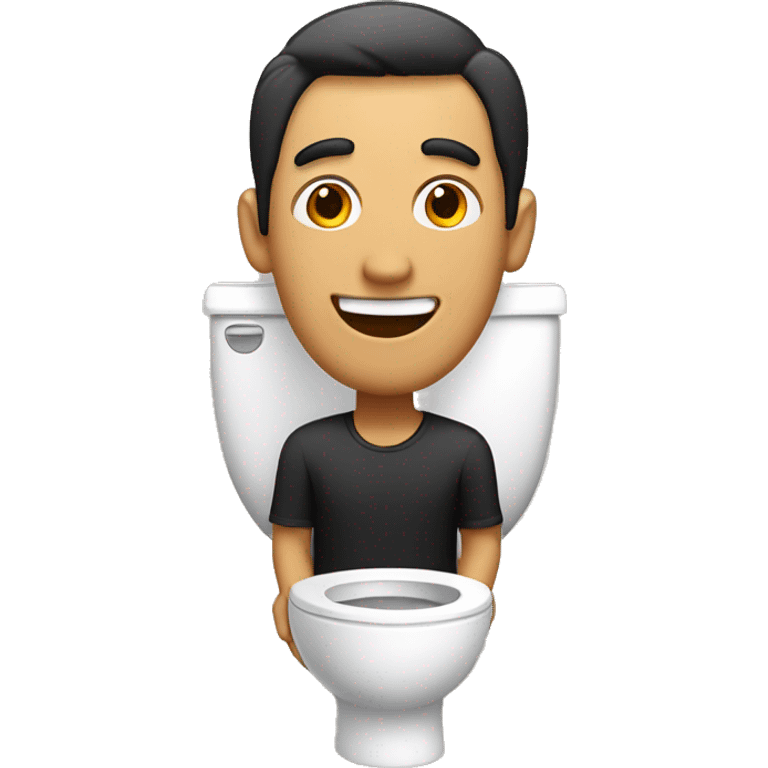 tan man with head sticking out of the toilet with a long neck and black short hair and a crazy smile and wide eyes emoji