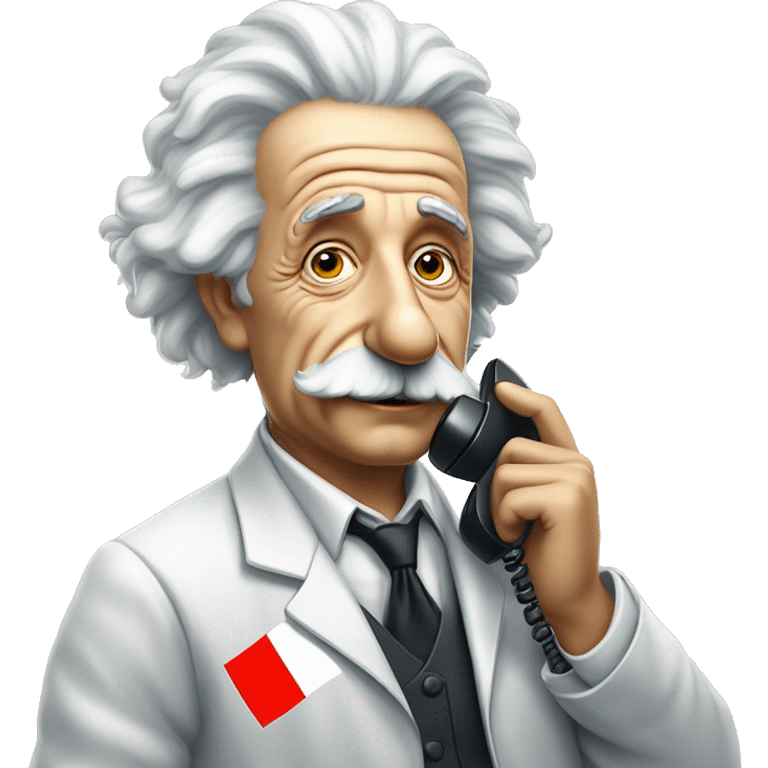 Albert Einstein in simpson dressed in scientific outfit with making a phone call on a flip phone and a french flag in the other hand emoji