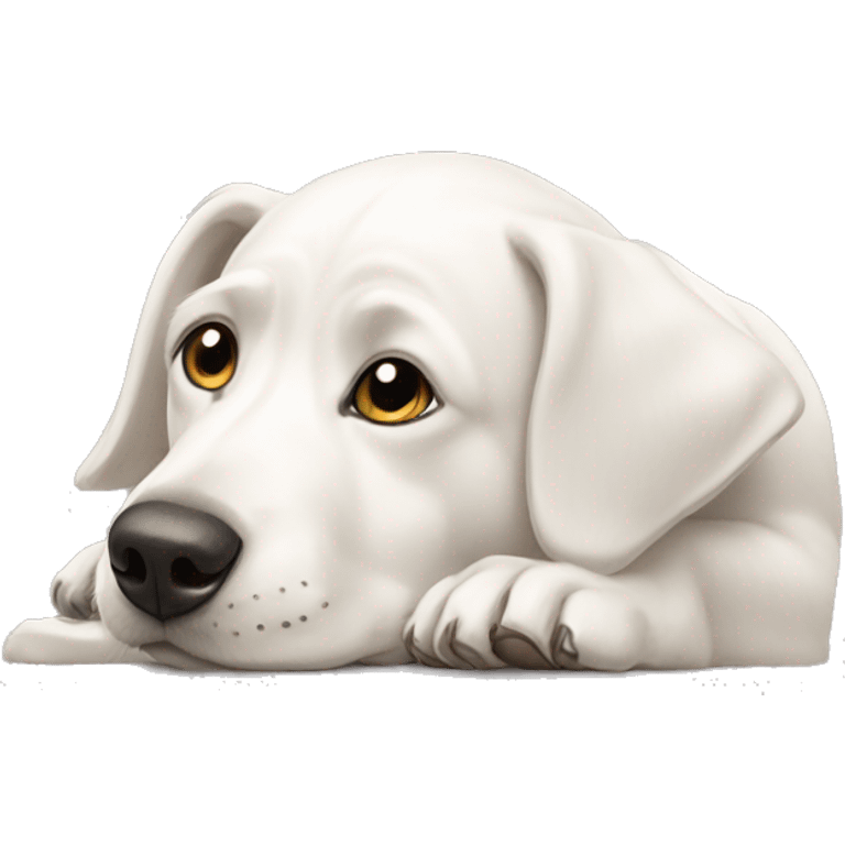 white dog lies and licks its paw emoji