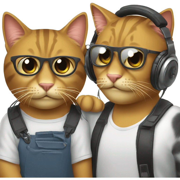 2 cool cats both with headphones emoji