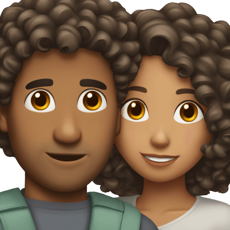 Hispanic guy in love with hispanic girl with curly hair emoji