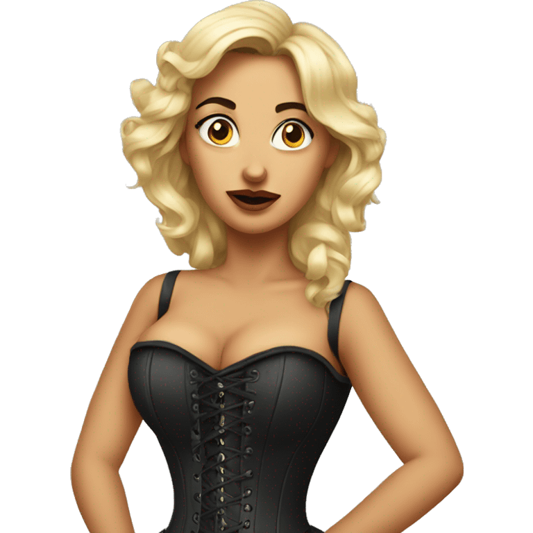 A woman making a side eye while wearing a corset emoji