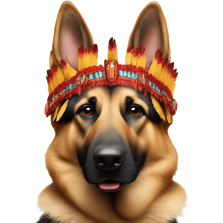 German shepherd wearing red Chief headdress  emoji