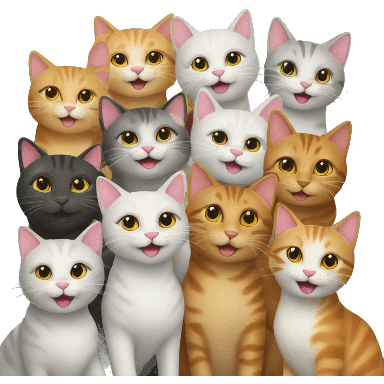 nine happy cats at a party emoji