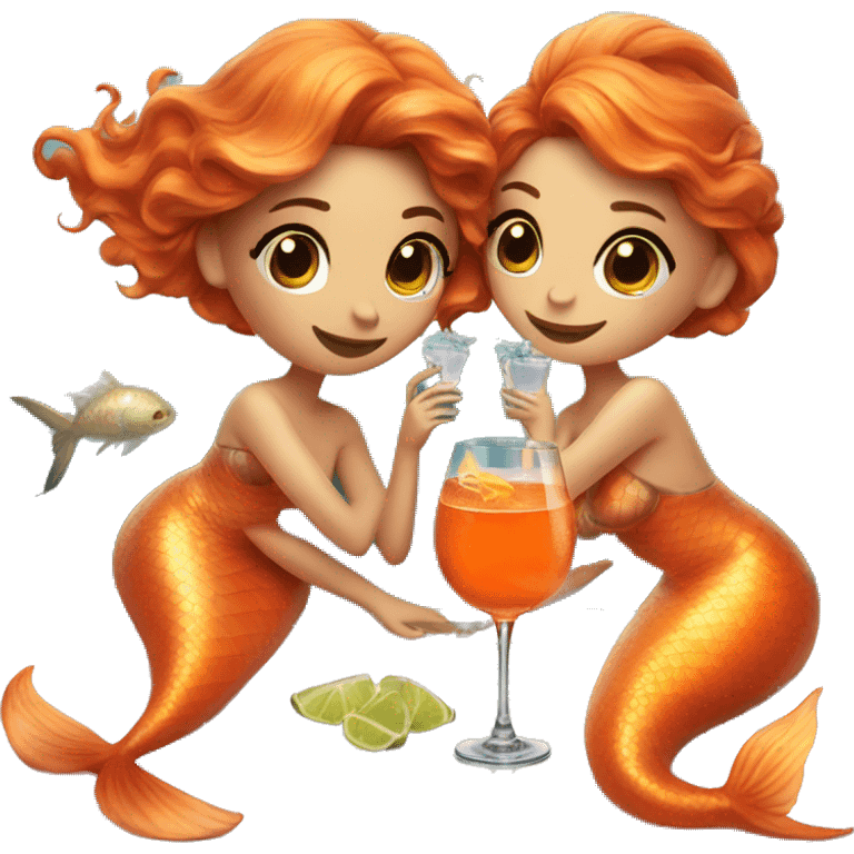 Three beautiful mermaids drinking aperol emoji