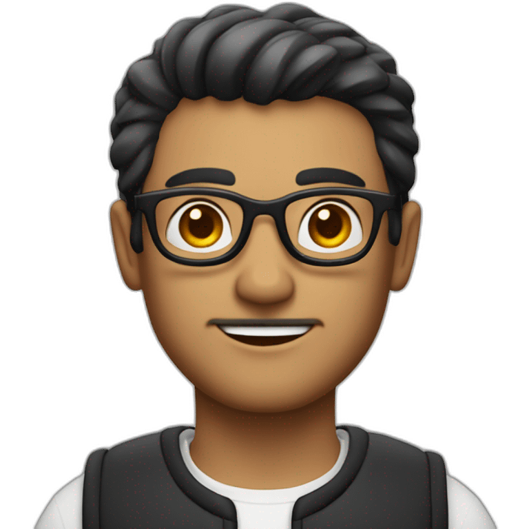 Mediterranean guy with short hairs and black glasses and italian-like clothes and a malicious smirk emoji